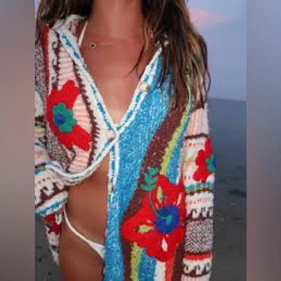 Free People “Terry Towel Cardi” Chunky Button Up RARE Size Small - Picture 2 of 16